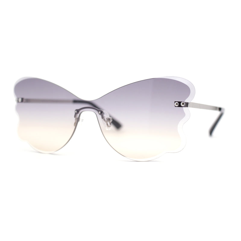 Womens Bubbly Butterfly Beveled Rimless Shield Sunglasses