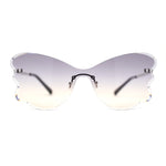 Womens Bubbly Butterfly Beveled Rimless Shield Sunglasses