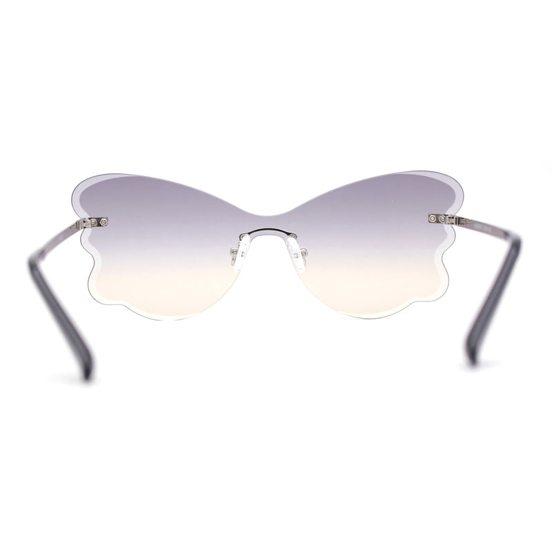 Womens Bubbly Butterfly Beveled Rimless Shield Sunglasses