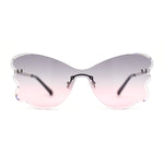 Womens Bubbly Butterfly Beveled Rimless Shield Sunglasses