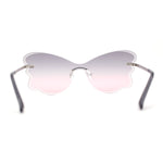 Womens Bubbly Butterfly Beveled Rimless Shield Sunglasses