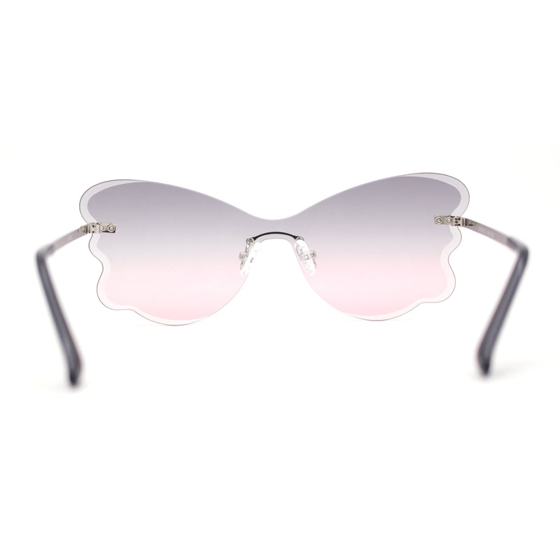 Womens Bubbly Butterfly Beveled Rimless Shield Sunglasses