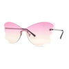 Womens Bubbly Butterfly Beveled Rimless Shield Sunglasses