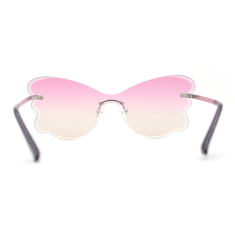 Womens Bubbly Butterfly Beveled Rimless Shield Sunglasses