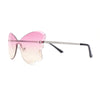 Womens Bubbly Butterfly Beveled Rimless Shield Sunglasses