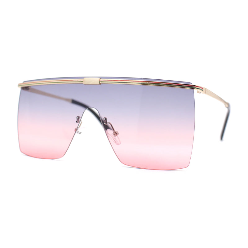 Flat Top Half Metal Rim Oversize Rectangle Shield Mob Sunglasses