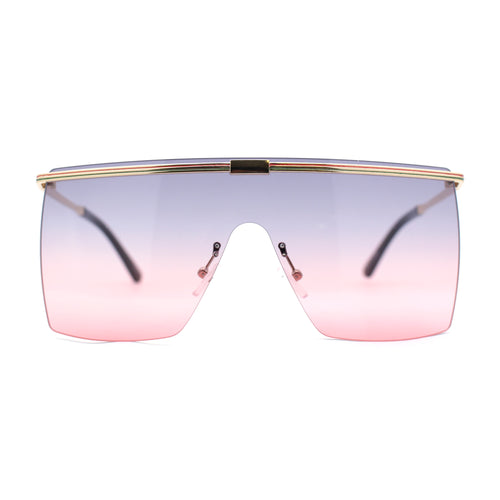 Flat Top Half Metal Rim Oversize Rectangle Shield Mob Sunglasses