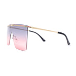 Flat Top Half Metal Rim Oversize Rectangle Shield Mob Sunglasses