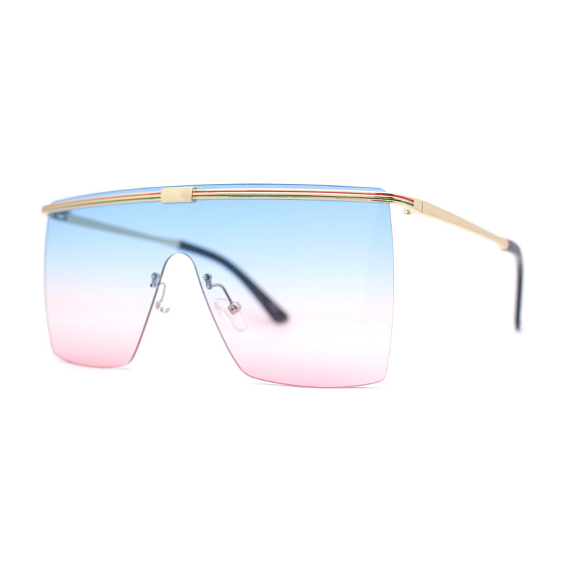 Flat Top Half Metal Rim Oversize Rectangle Shield Mob Sunglasses