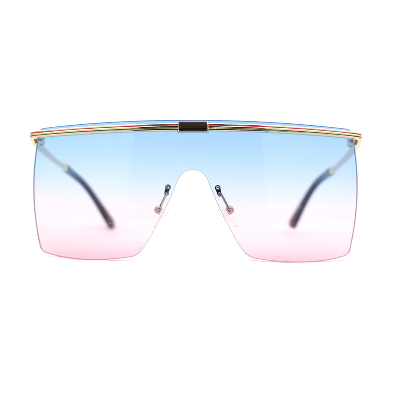 Flat Top Half Metal Rim Oversize Rectangle Shield Mob Sunglasses