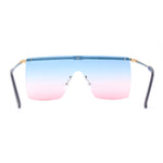 Flat Top Half Metal Rim Oversize Rectangle Shield Mob Sunglasses