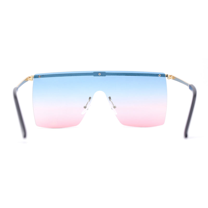 Flat Top Half Metal Rim Oversize Rectangle Shield Mob Sunglasses