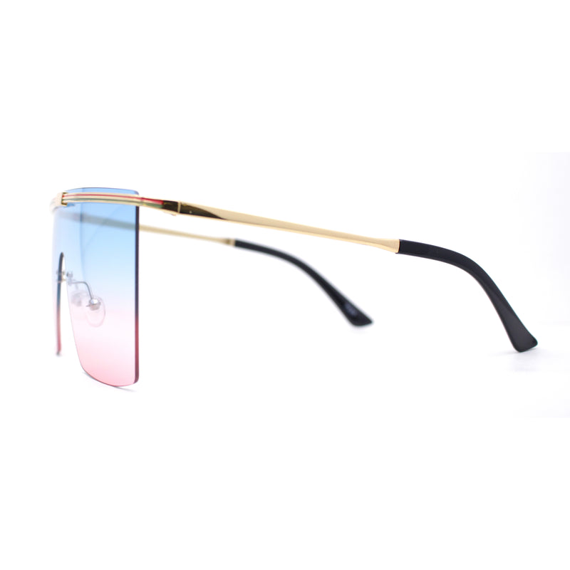 Flat Top Half Metal Rim Oversize Rectangle Shield Mob Sunglasses
