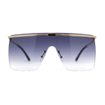Flat Top Half Metal Rim Oversize Rectangle Shield Mob Sunglasses