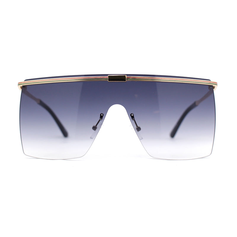 Flat Top Half Metal Rim Oversize Rectangle Shield Mob Sunglasses