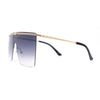 Flat Top Half Metal Rim Oversize Rectangle Shield Mob Sunglasses