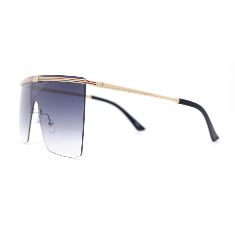 Flat Top Half Metal Rim Oversize Rectangle Shield Mob Sunglasses