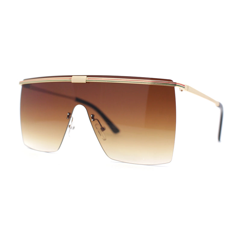 Flat Top Half Metal Rim Oversize Rectangle Shield Mob Sunglasses