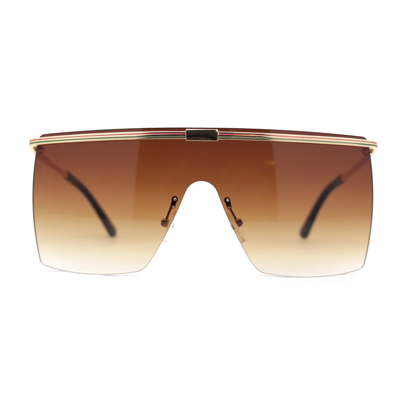 Flat Top Half Metal Rim Oversize Rectangle Shield Mob Sunglasses