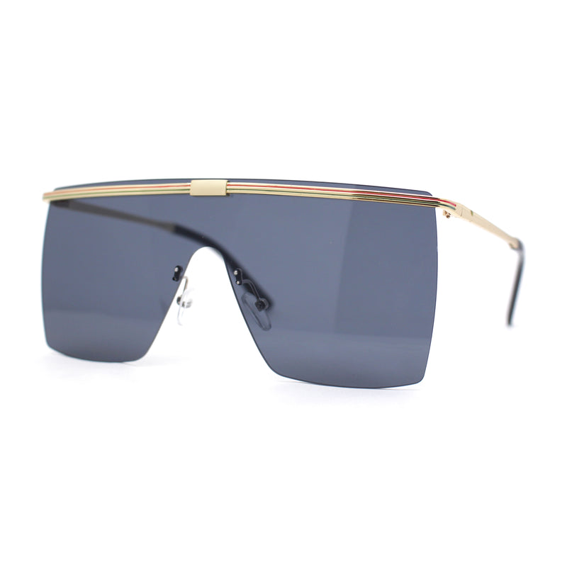 Flat Top Half Metal Rim Oversize Rectangle Shield Mob Sunglasses