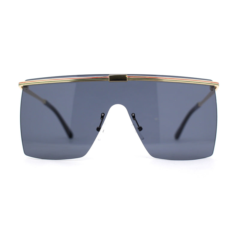 Flat Top Half Metal Rim Oversize Rectangle Shield Mob Sunglasses