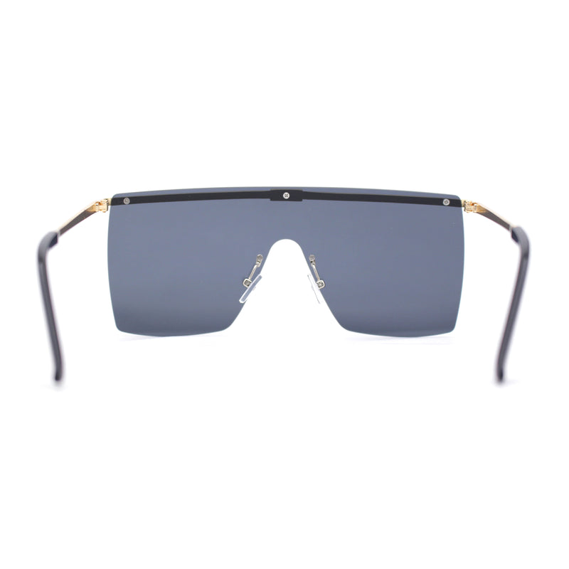 Flat Top Half Metal Rim Oversize Rectangle Shield Mob Sunglasses