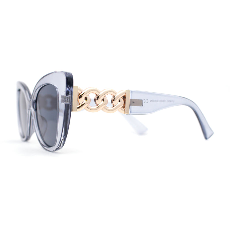 Womens Metal Chain Arm Large Thick Cat Eye Sunglasses