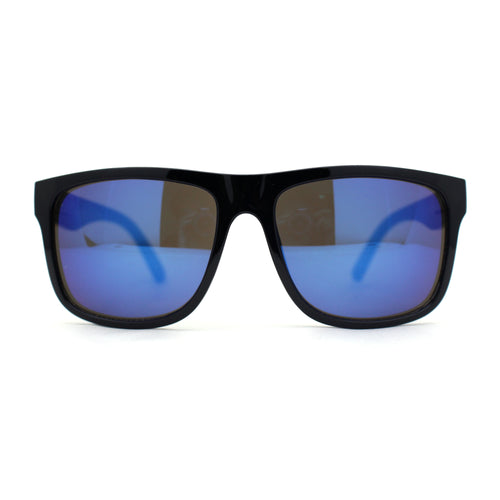 Color Mirror Mens Sport Rectangle Horn Rim Plastic Sunglasses