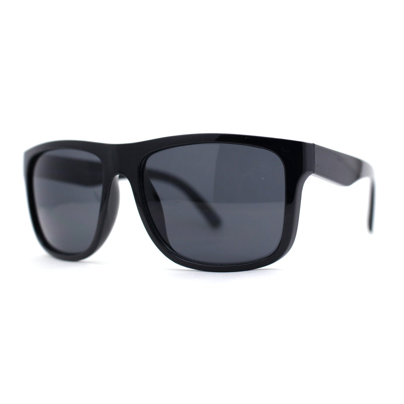 Mens Sport Rectangle Horn Rim Plastic Dark Black Lens Sunglasses