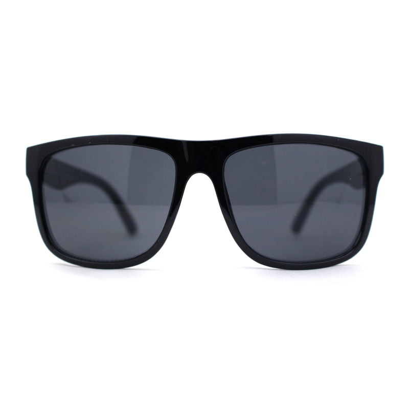 Mens Sport Rectangle Horn Rim Plastic Dark Black Lens Sunglasses