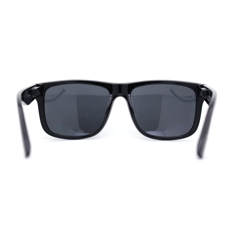 Mens Sport Rectangle Horn Rim Plastic Dark Black Lens Sunglasses