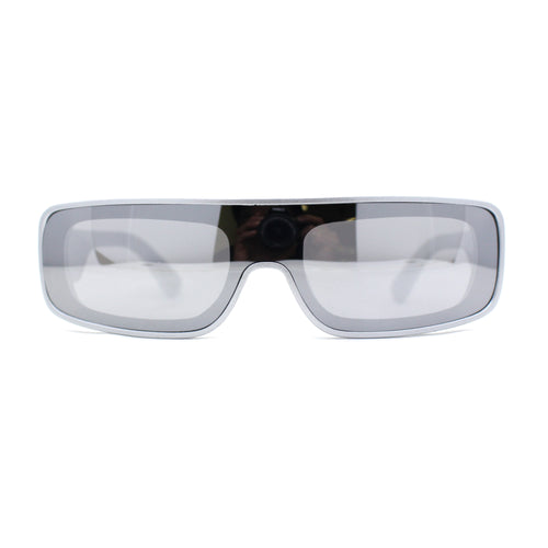 Retro Shield Narrow Rectangle Flat Top Plastic Sunglasses