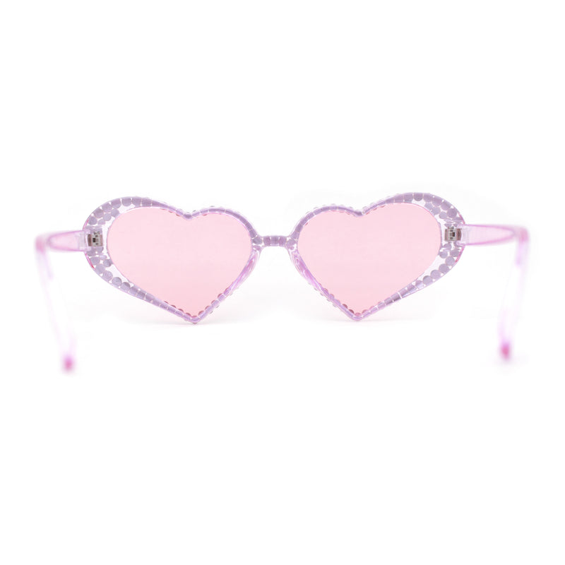 Girly Iridescent Rhinestone Bubbly Heart Plastic Sunglasses