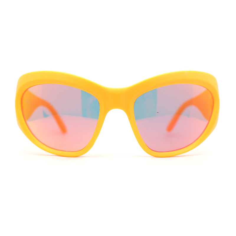 Oversized Sporty Wrap Color Mirror Trendy Thick Plastic Sunglasses