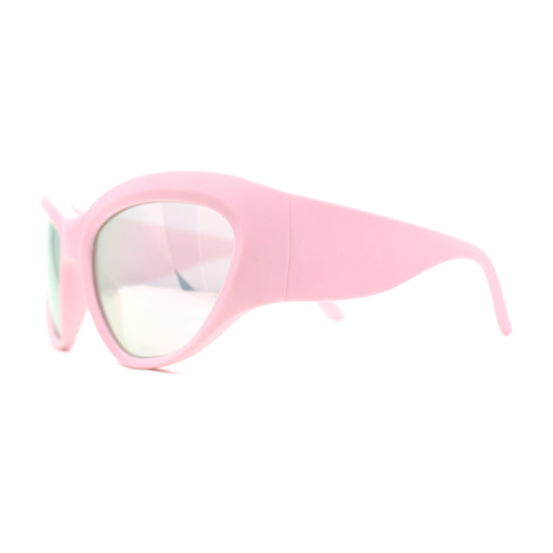 Oversized Sporty Wrap Color Mirror Trendy Thick Plastic Sunglasses