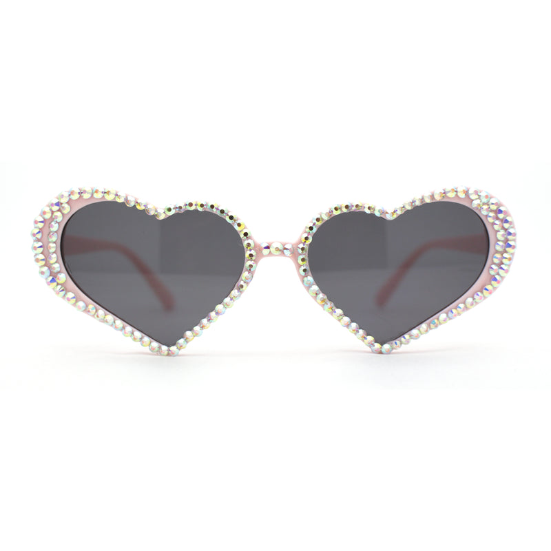 Girly Iridescent Rhinestone Bubbly Heart Plastic Sunglasses