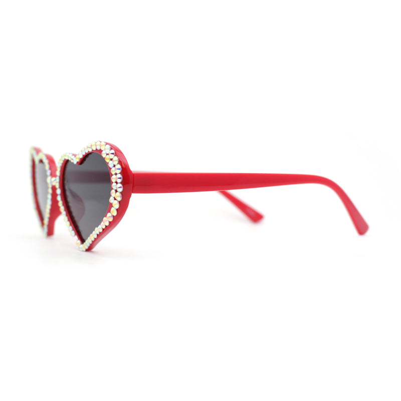 Girly Iridescent Rhinestone Bubbly Heart Plastic Sunglasses