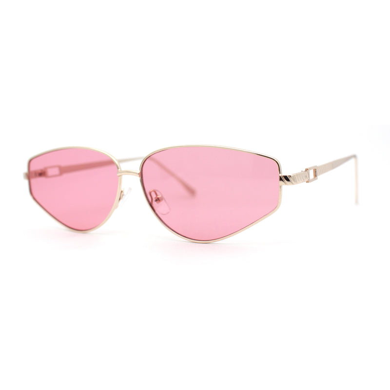 Narrow Tapered Side Tear Drop Shape Metal Rim Hipster Sunglasses