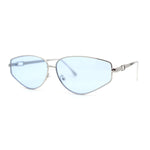 Narrow Tapered Side Tear Drop Shape Metal Rim Hipster Sunglasses