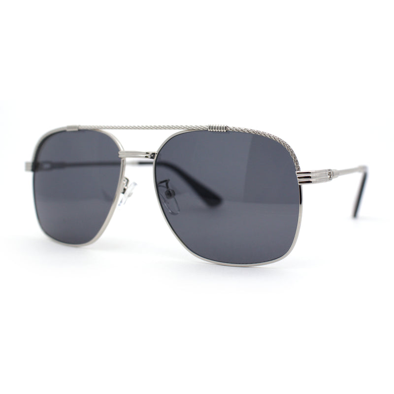 Mobster Metal Jewel Chain Flat Top Brow Rectangle Mogul Sunglasses