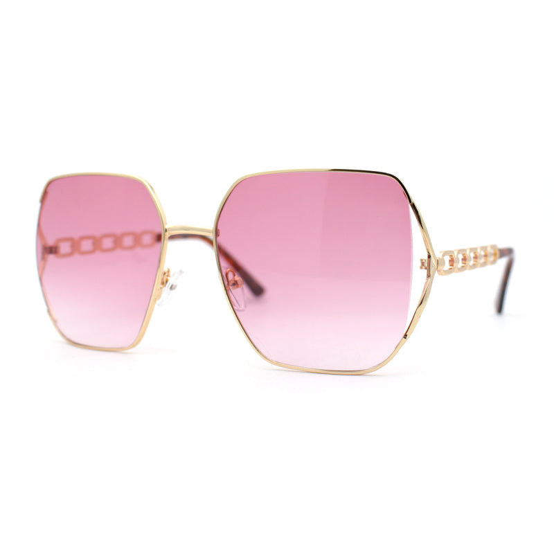 Womens Diva Jewel Chain Arm Metal Rim Butterfly Sunglasses