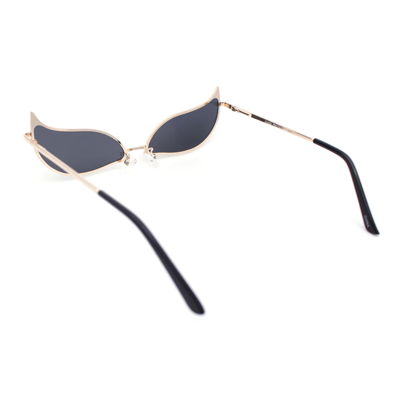 Funky Feather Leaf Shape High Temple Metal Rim Sunglasses