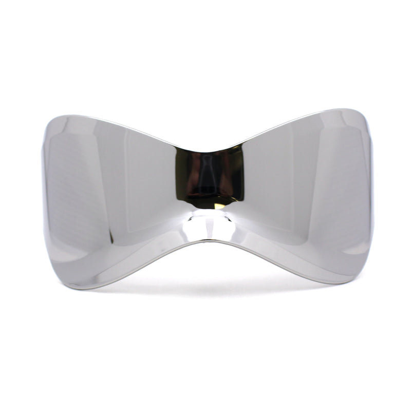 Trendy XXL Oversized Wrap Curved Duck Bill Shield Silver Mirror Sunglasses