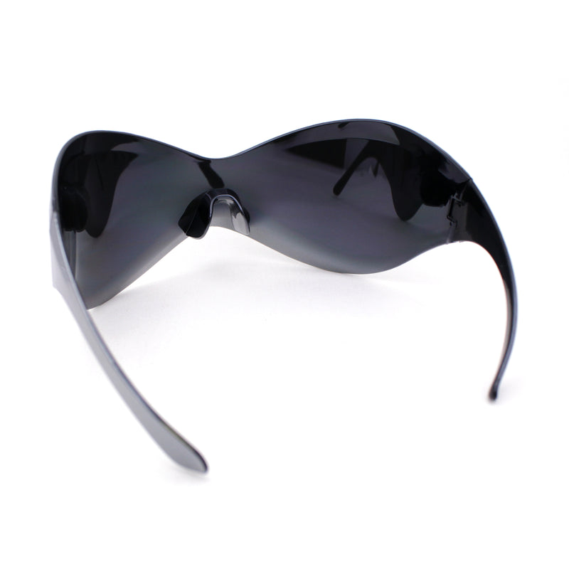 Trendy XXL Oversized Wrap Curved Duck Bill Shield Silver Mirror Sunglasses