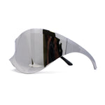 Trendy XXL Oversized Wrap Curved Duck Bill Shield Silver Mirror Sunglasses