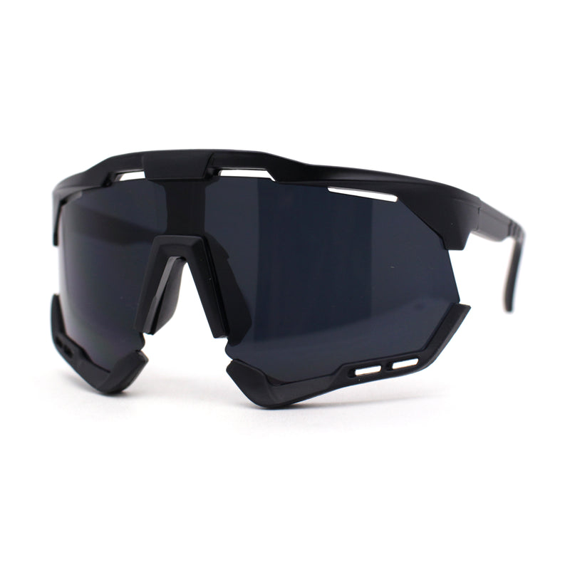 Large Coverage Mirror Lens Shield Curved Wrap Sport Sunglasses