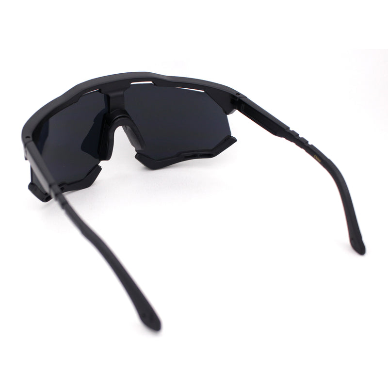 Large Coverage Mirror Lens Shield Curved Wrap Sport Sunglasses