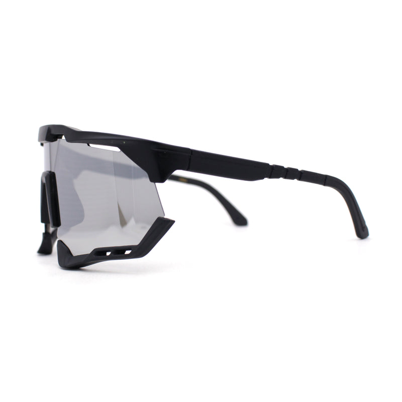 Large Coverage Mirror Lens Shield Curved Wrap Sport Sunglasses