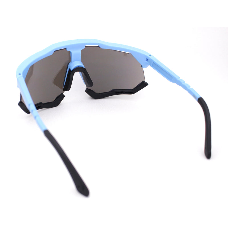 Large Coverage Mirror Lens Shield Curved Wrap Sport Sunglasses