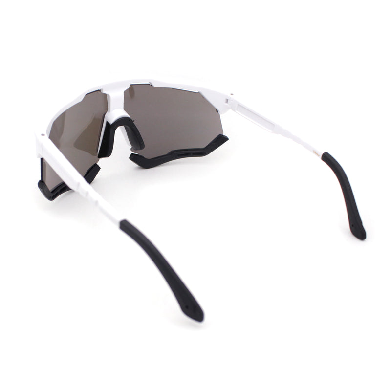 Large Coverage Mirror Lens Shield Curved Wrap Sport Sunglasses